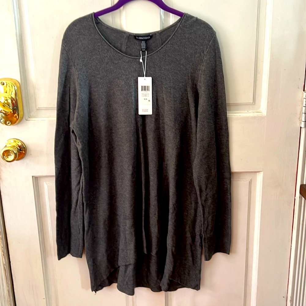 NWT. Eileen Fisher grey silk organic cotton tunic. Size Medium